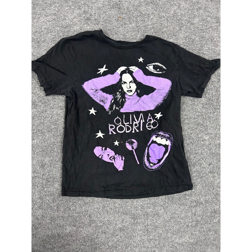 Olivia Rodrigo T-shirt Womens Size S Black Purple Graphic Star Print Short Slv
